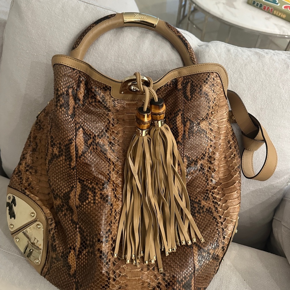 Gucci Large Bamboo Top Handle In Python W/ Fringe… - image 1
